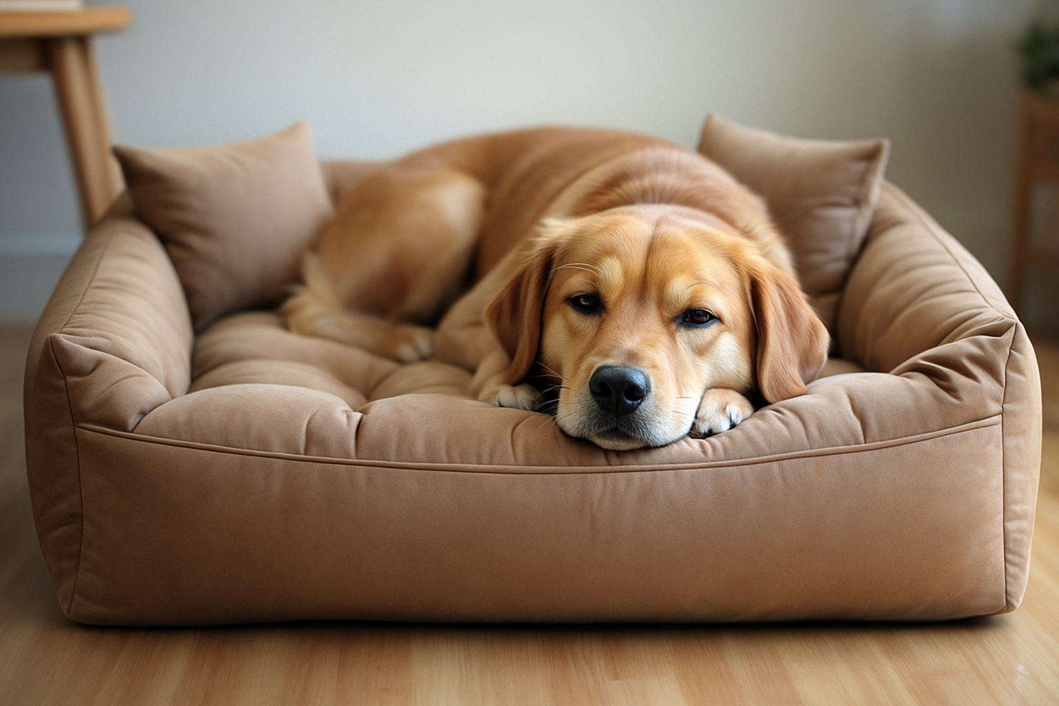 Pet feliz em cama personalizada
